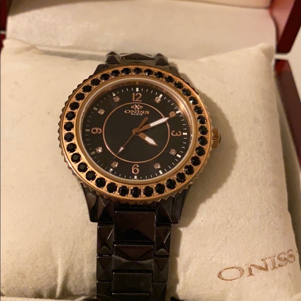Oniss Paris quartz black rose gold  ceramic watch